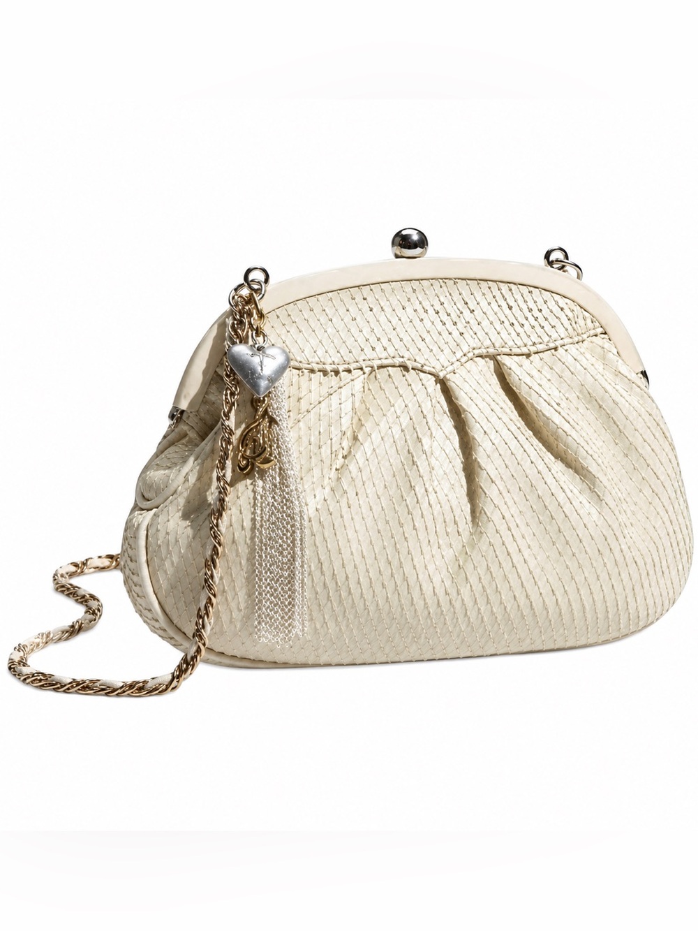 Vintage Rhythm & Rhyme crossbody bag Python-embossed Ivory leather heart charm